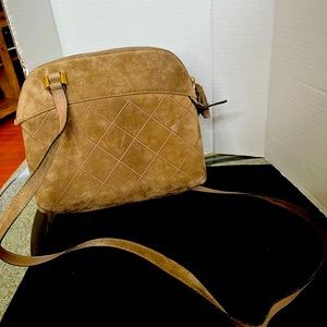 Authentic Salvatore Ferragamo Tan Suede Crossbody Bag